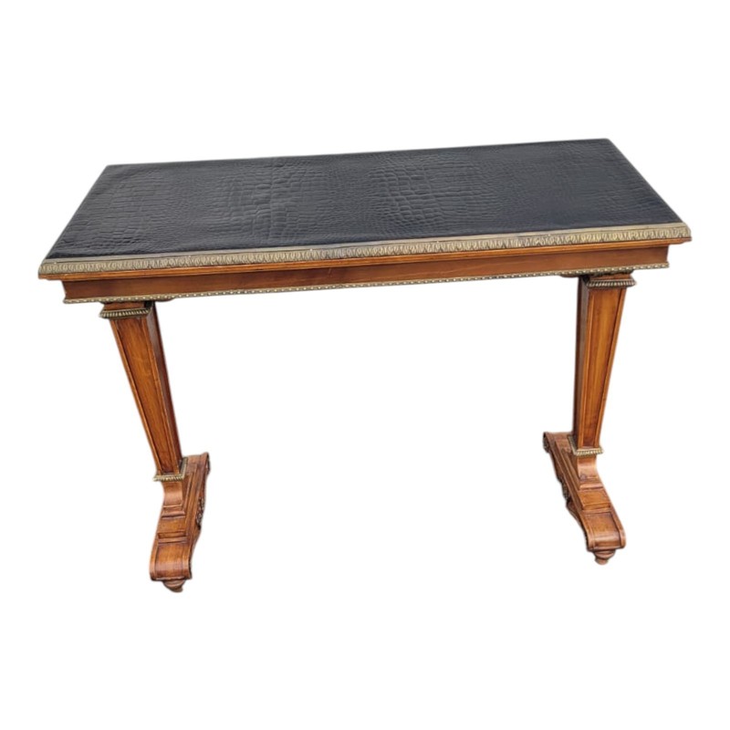 1940s French Satinwood Console Table with Alligator leather Top