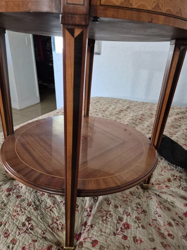Vintage Louis XVI Side Table with Brass Gallery, Shelf & Swing drawer gallery