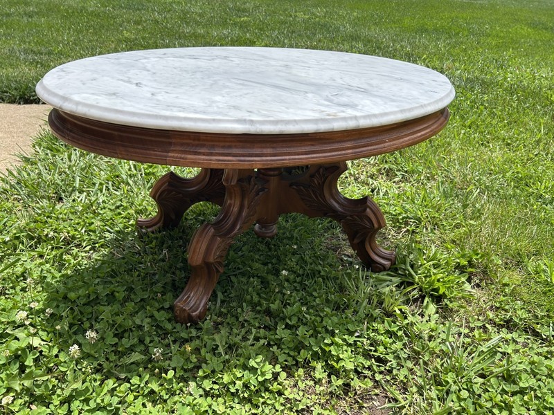Antique Victorian Brooks Parlor Table-Marble Top. Beautiful