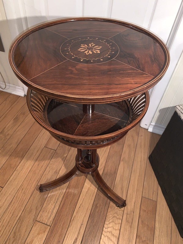 Two Tier Rosewood Table With Inlaid Marquetry/ England Circa 1910