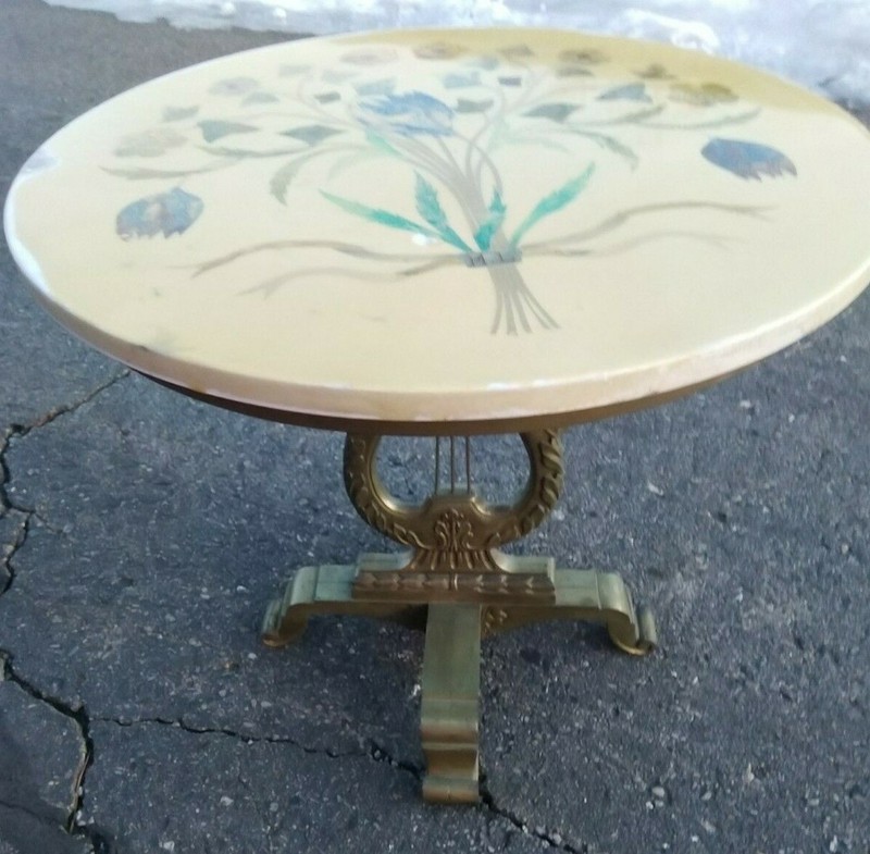 Neo-Classical Antique Bronze Lyre Italian Scagliola Side Table 20 x 24 dia
