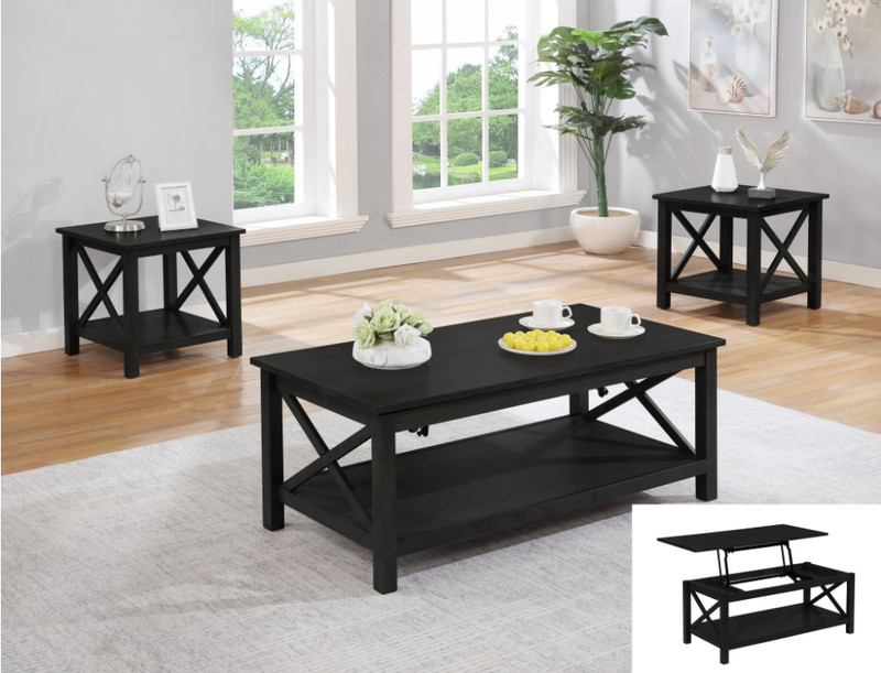 3 Piece Cocktail Lift Top Table with 2 Side Tables for Living Room, Family Room