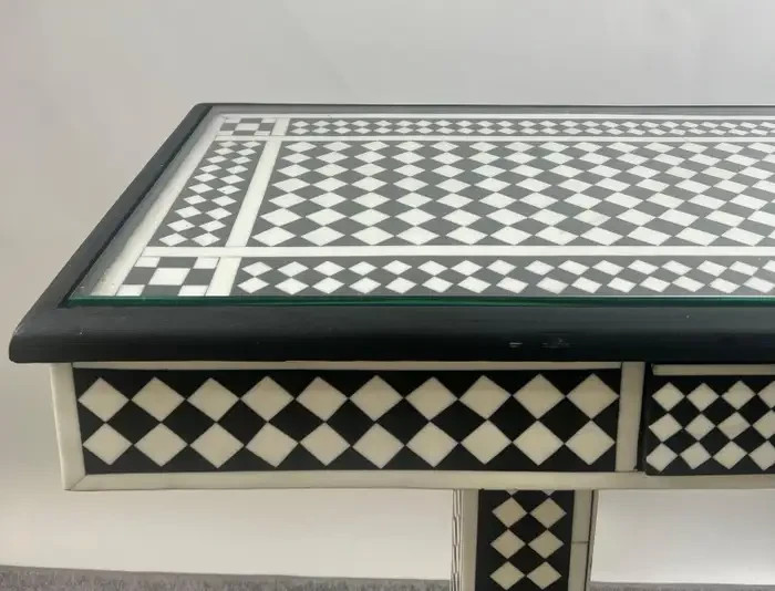 Art Deco Style Black & White Resin Console Table in Diamond Pattern gallery