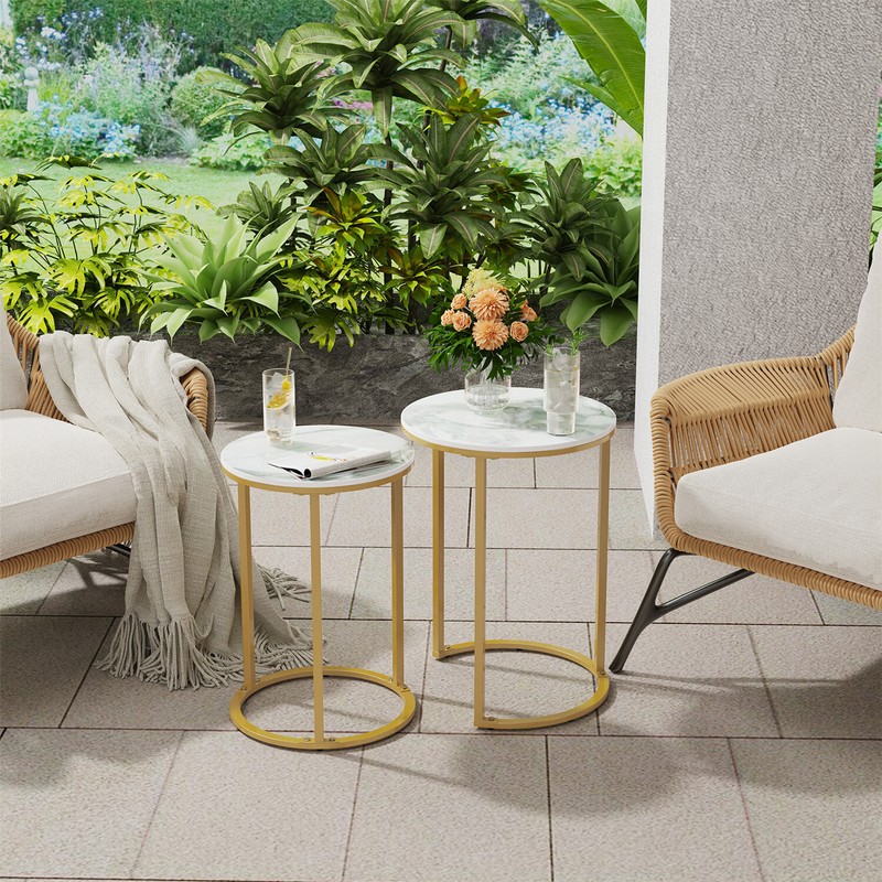 Sintered Stone Round Nesting End Table Set of 2 Sofa Side Table with Metal Frame