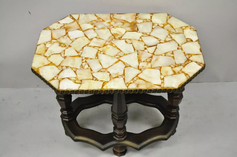 Vintage Modern Mediterranean Style Resin Specimen Top Side Lamp End Table gallery