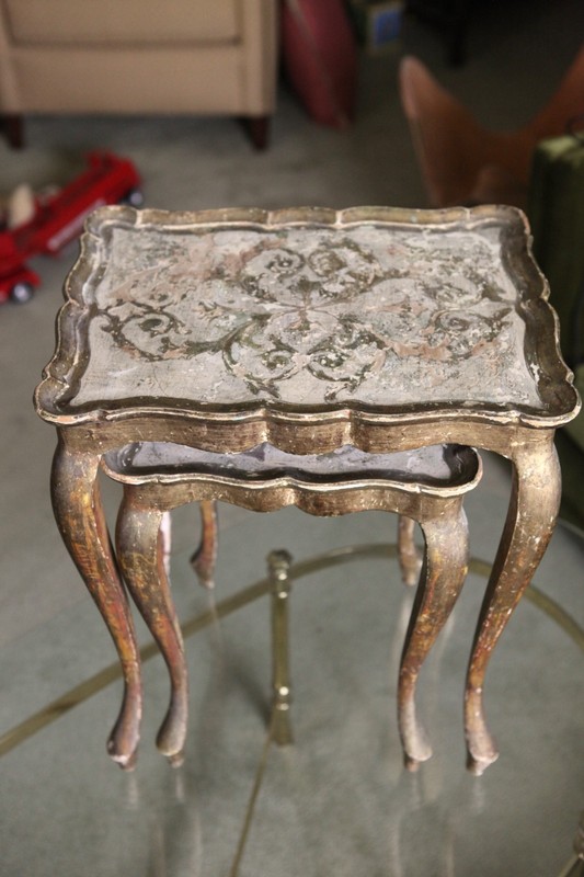 Set Of 2 Italian Florentine Gold Gilt WOOD, Nesting Tables Ornate Design Italy gallery
