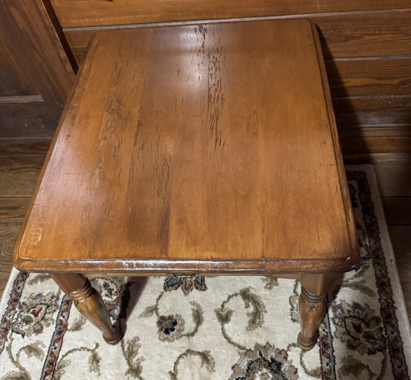 Vintage Wood Side Table With Drawer 22” X 26” X 20 3/4” gallery