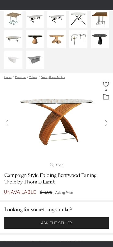 Thomas Lamb bentwood folding TABLE BASE midcentury modern cabana steamer gallery