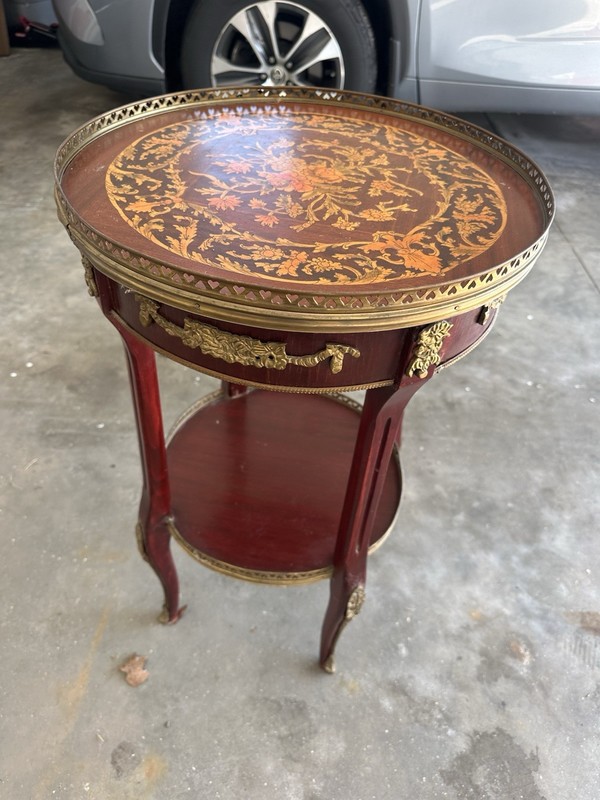 Antique Neoclassical French Ormolu Mounted Pedestal Table , Inlay, VGC