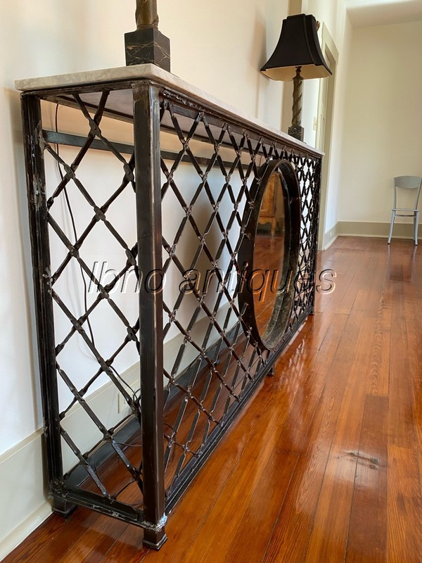 STUNNING CUSTOM MADE ONE OF A KIND WROUGHT IRON / MARBLE / MIRROR CONSOLE TABLE gallery