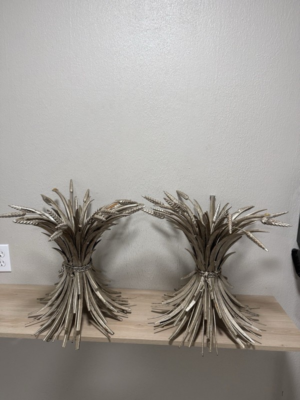 Set Of MCM HOLLYWOOD REGENCY GILT SHEAF OF WHEAT END SIDE TABLES No Glass 16”