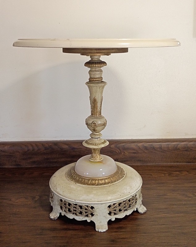 Vintage Hollywood Regency Side Table w Akro Agate Section gallery