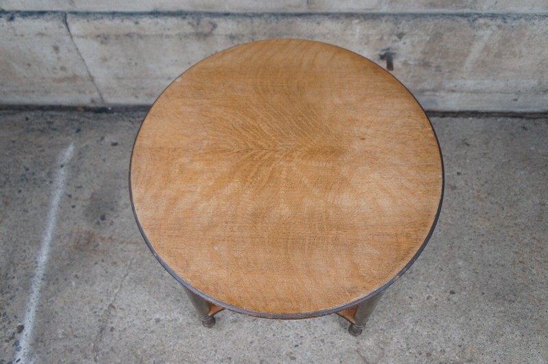 Mid Century French Empire Style Oak & Brass Round Gueridon Side End Table 25" gallery