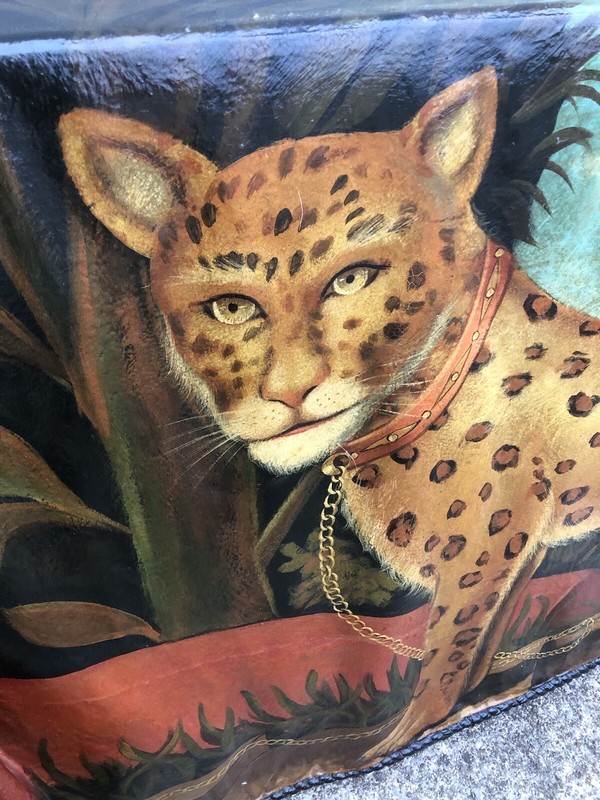 Baxter Leopard Curtain Console Table Fiberglass Painted MCM Signed Rare Table gallery