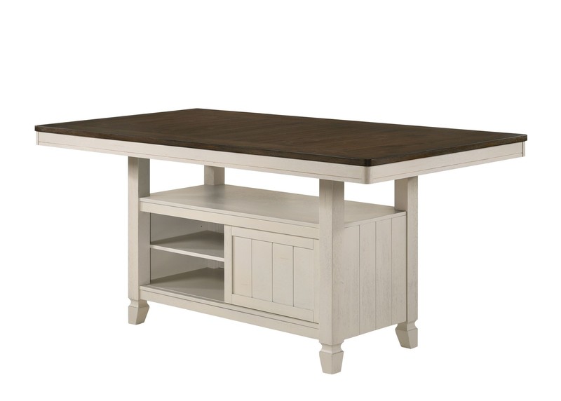Oak Antique White Counter Dining Table with Storage Base
