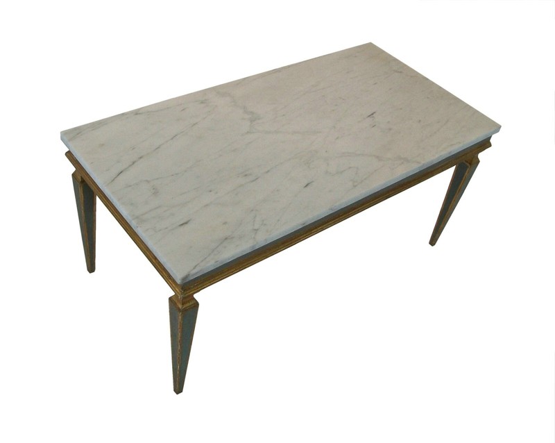 Venetian Gray Painted & Parcel Gilt Coffee Table - Marble Top - Mid 20th Century gallery