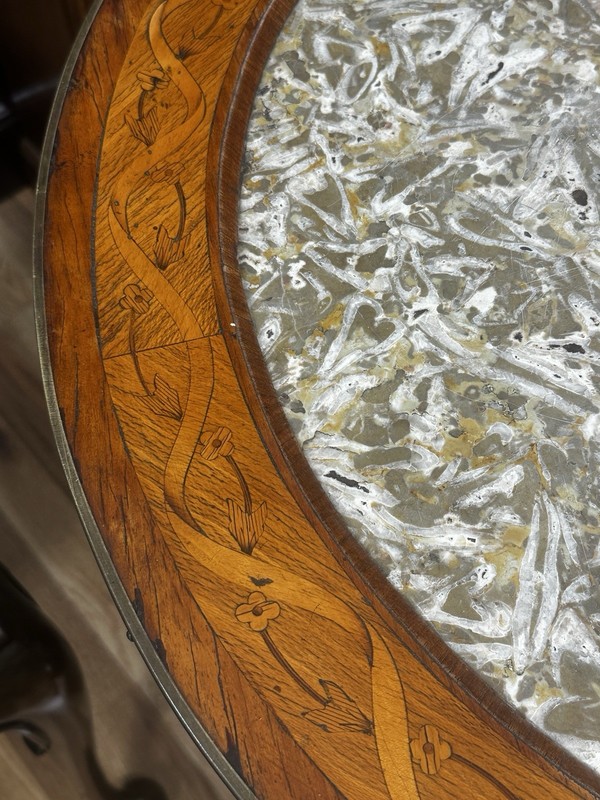 French Antique Louis XV Inset Beautiful Marble Top Inlaid Side Center Table gallery
