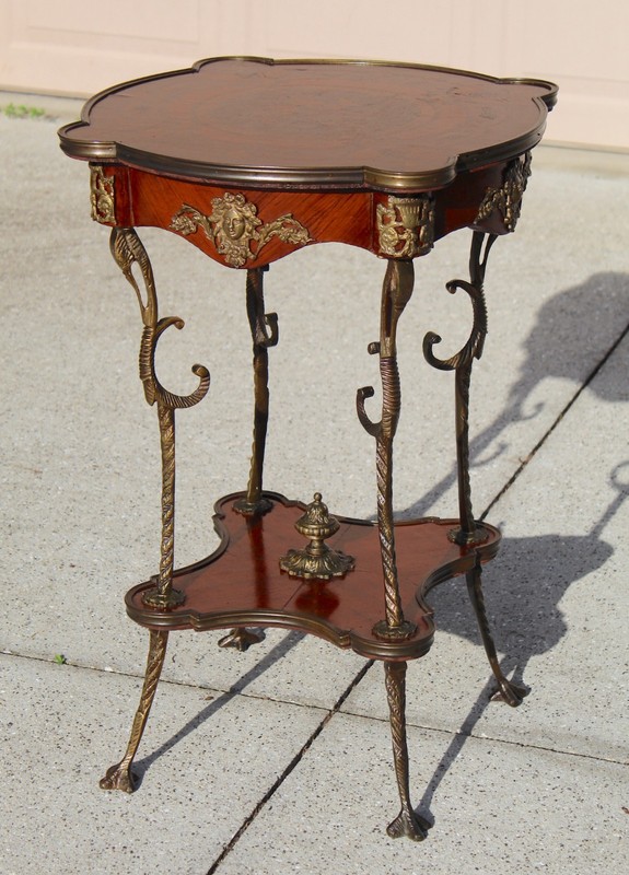 Late 19th Century French Louis XV Style Parquetry Round End Table W/Bronze Mount gallery
