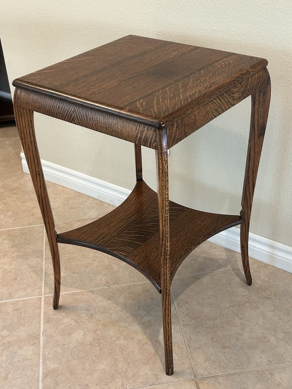 Antique Victorian Style Tiger Oak Square 2 Tier Side Table gallery