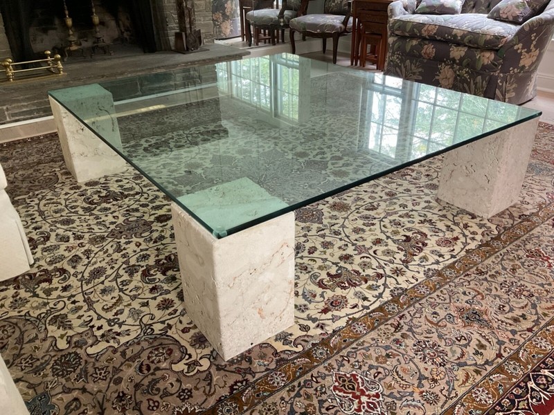 Mid-Century Modern Glass And Travertine Coffee Table