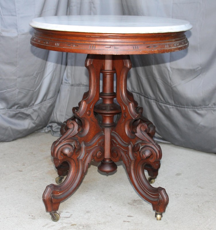 Antique Victorian Marble Top Table Oval Shape Made by Brooks Furniture gallery