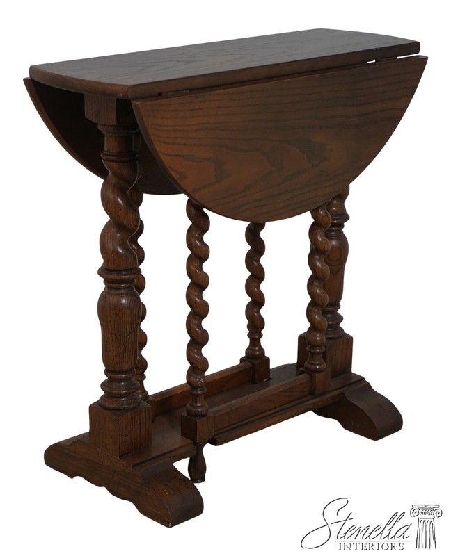 67966: BAKER Jacobean Style Oak Barely Twist Drop Leaf Table