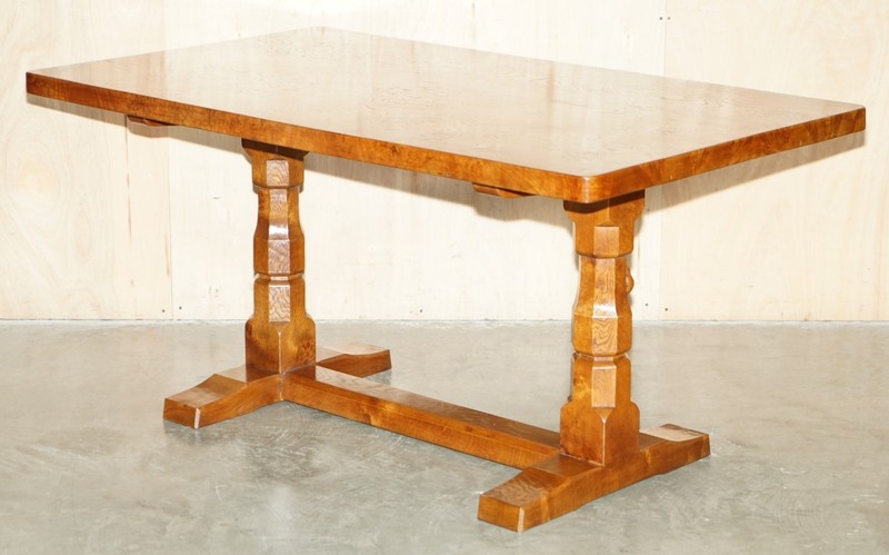 SUPER RARE CIRCA 1960'S ROBERT MOUSEMAN THOMPSON BURR & BURL OAK DINING TABLE gallery