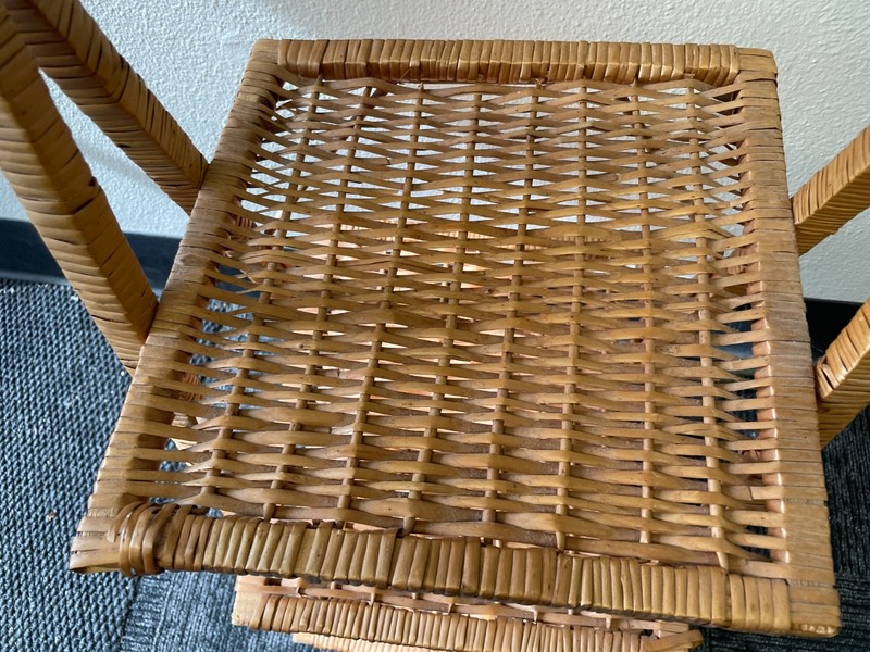 Vintage Bamboo & Wood Side Table Woven Rattan Wicker Boho Tropical Decor gallery