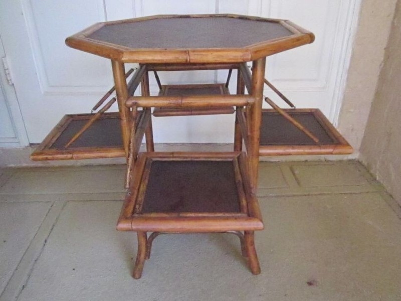 French Bamboo Rush Side Table 19th Century France Tiered Dessert Server gallery
