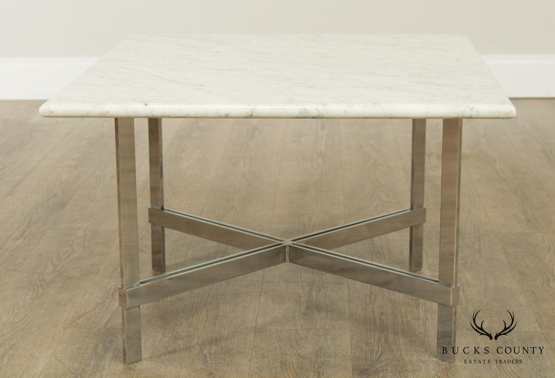 Mid Century Modern Heavy Chrome X Base, Marble Top Coffee Table gallery