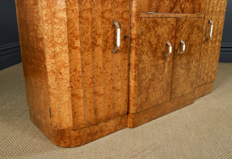 Antique English Art Deco Satinwood Cocktail & Drinks Cabinet Sideboard (c.1930) gallery