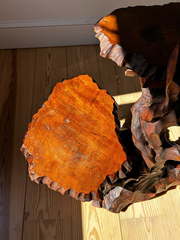 Vtg Large 34" H MCM Japanese Tree Root 3 Tier Hand Carved Wood Side Table/Stand gallery