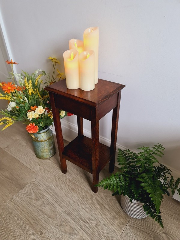 Antique Oak Wood Table Pot Stand Whisky Serving Side Table Distressed Brown UK gallery