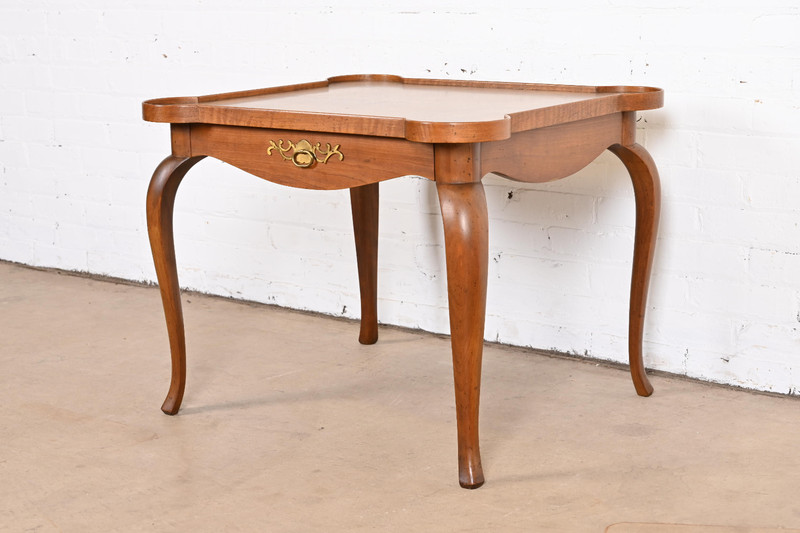 1960s Baker Furniture French Provincial Louis XV Cherry and Burl Wood Tea Table