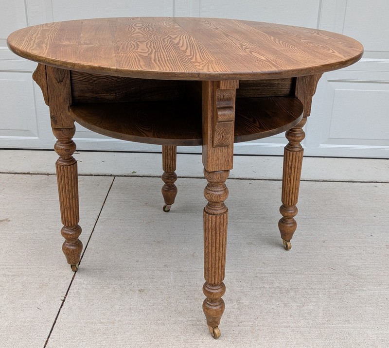Antique Saloon Pub Tavern Card Table, Refinished, Pie shaped Shelves