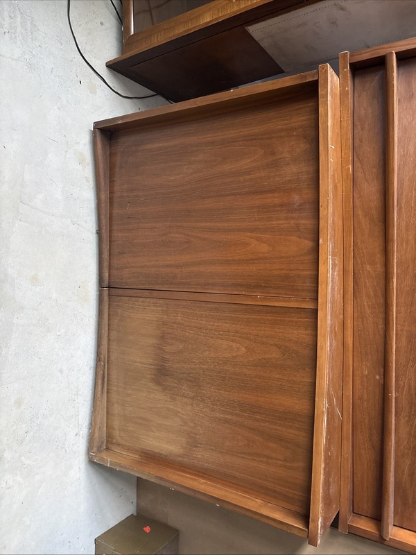 Mid-Century modern walnut console 2 sliding door young manufacturing furniture