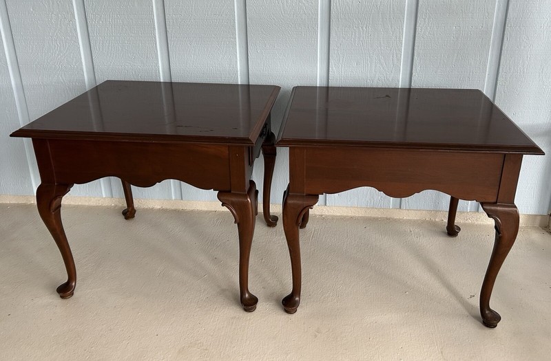 Pair ETHAN ALLEN Cherry Rectangle End/Side Tables-Vintage Nightstands W/ Drawer gallery