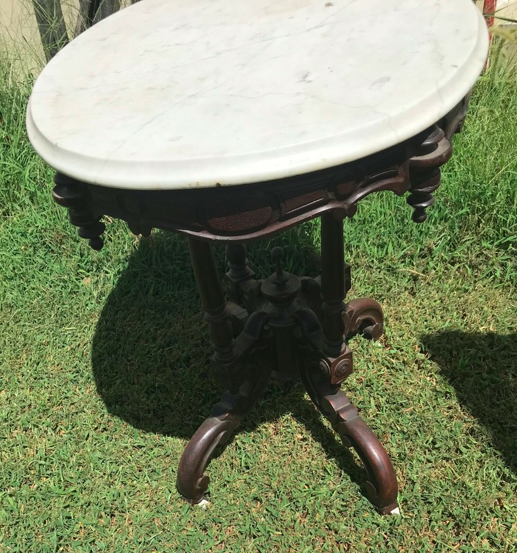 Rosewood Carved Oval Marble Top Center Table / Parlor Table (PRT92) gallery