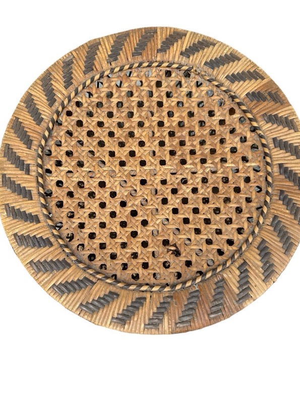 Vintage Emmanuelle Rattan Side Table Wicker Stool Peacock Ottoman Rare 1970s gallery