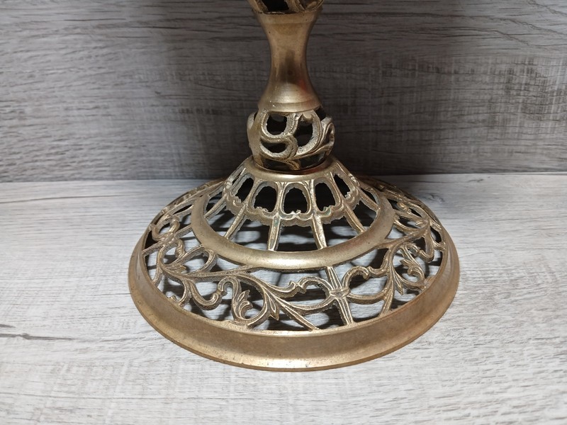 RARE Vintage Reticulated Solid Brass / Marble Top Freestanding Ashtray 17.5" gallery