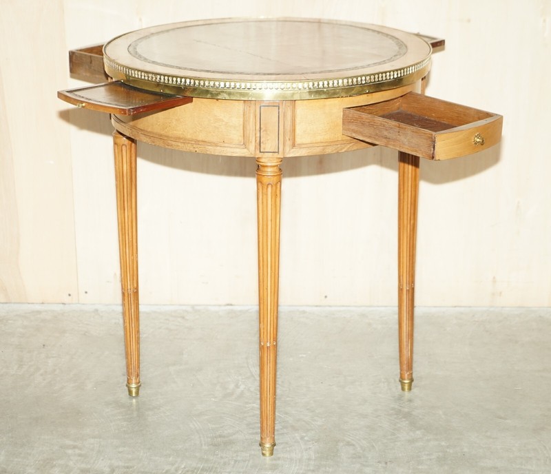 RESTORED ANTIQUE NAPOLEON III OCCASIONAL TABLE BROWN LEATHER TOP BUTLERS TRAYS gallery
