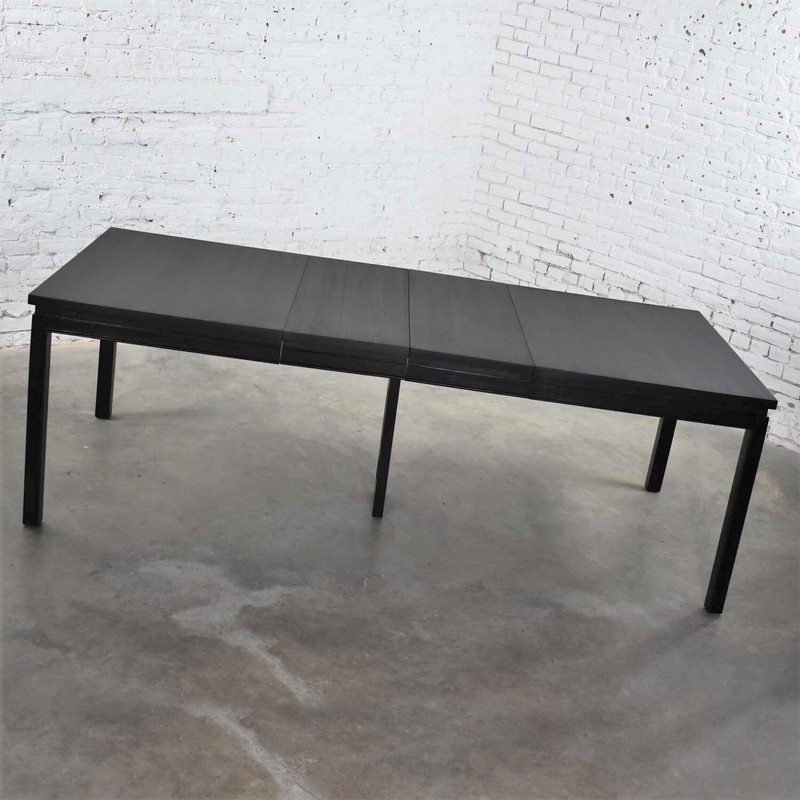 1960’s MCM Asian Parson Style Black Extension Dining Table 2 Leaves gallery