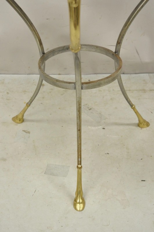 Italian Neoclassical Brass Rams Head Round Marble Steel Gueridon Side Table gallery