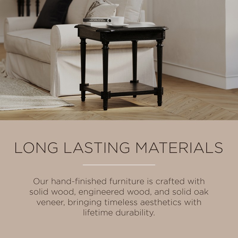 Maven Lane Pullman Traditional Square Wooden Side Table, Antiqued Black Finish gallery