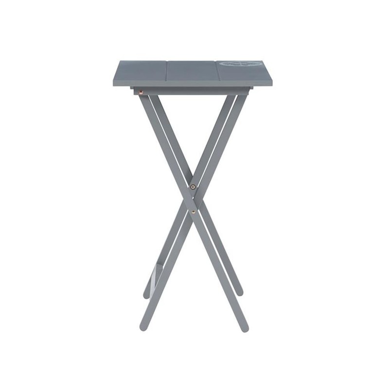 Linon Lorie 5 Piece Tray Table Set Planked Top with Compass Design in Gray Wood gallery