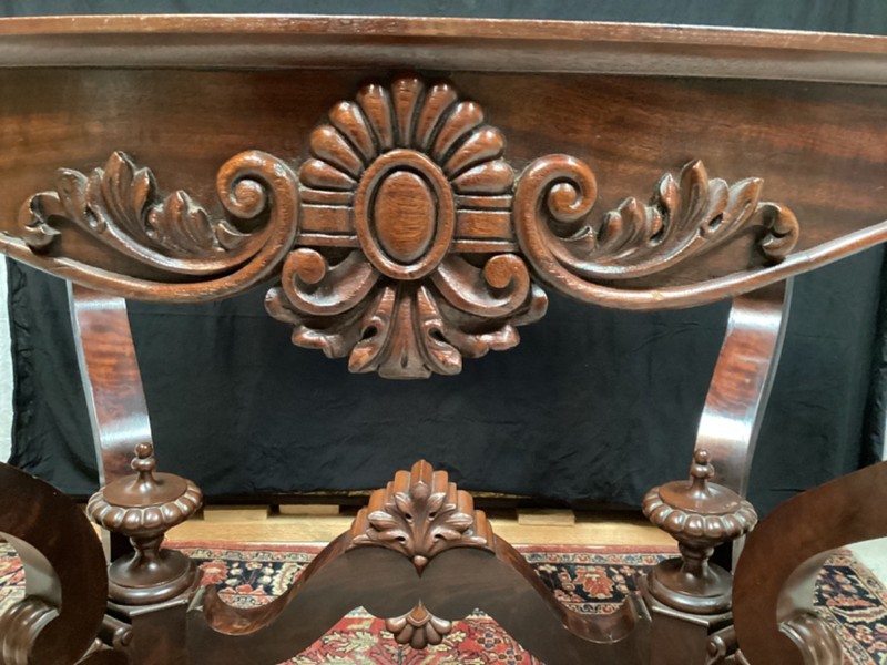 Antique Victorian large marble top table mahogany circa 1850 attributed to Meeks gallery