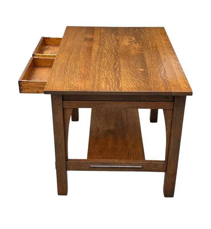 Antique Arts & Crafts Mission Oak Two Drawer Library Table by Gustav Stickley gallery