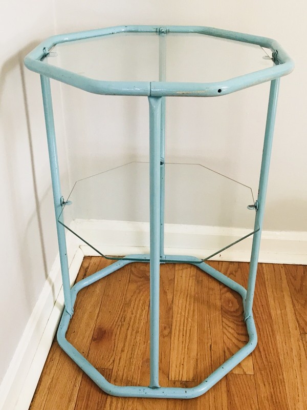 Vintage 1950s Side Table Blue Metal Glass 2 Tier Octagon gallery
