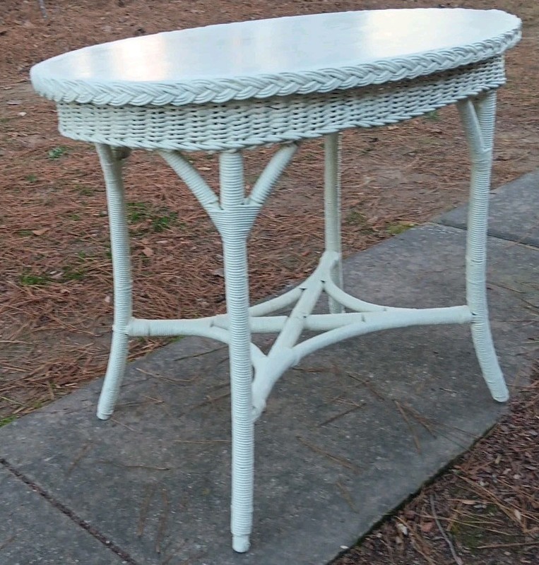 VINTAGE WICKER FIBRE OVAL PARLOR TABLE by AMERICAN CHAIR CO SHEBOYGUN WISCONSIN gallery
