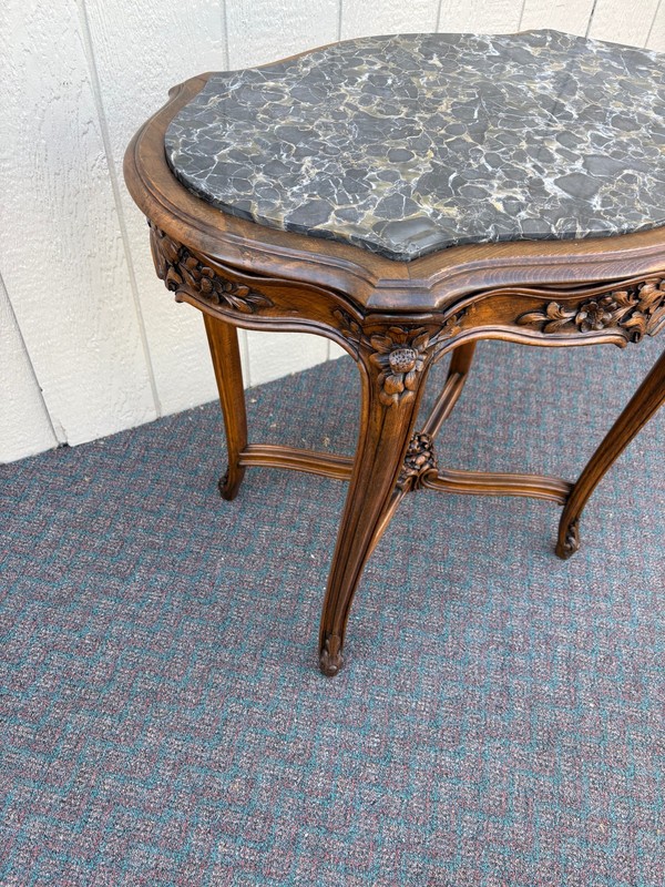 67694 Elegant French Louis XV Style Marble Top Side Table with Carved Wood gallery
